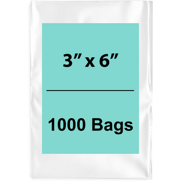 Clear Flat Poly Bags 3"x6" 1000 Bags 1.5 Mil